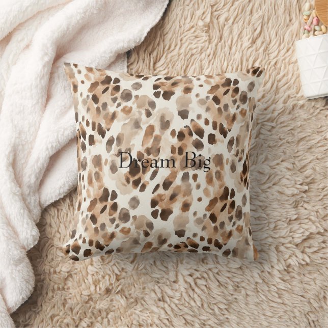 Chic Cream Brown Leopard Animal Print Cushion (Blanket)