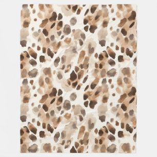 Chic Cream Brown Leopard Animal Print Fleece Blanket
