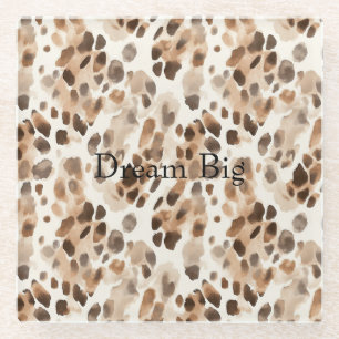 Chic Cream Brown Leopard Animal Print Glass Coaster
