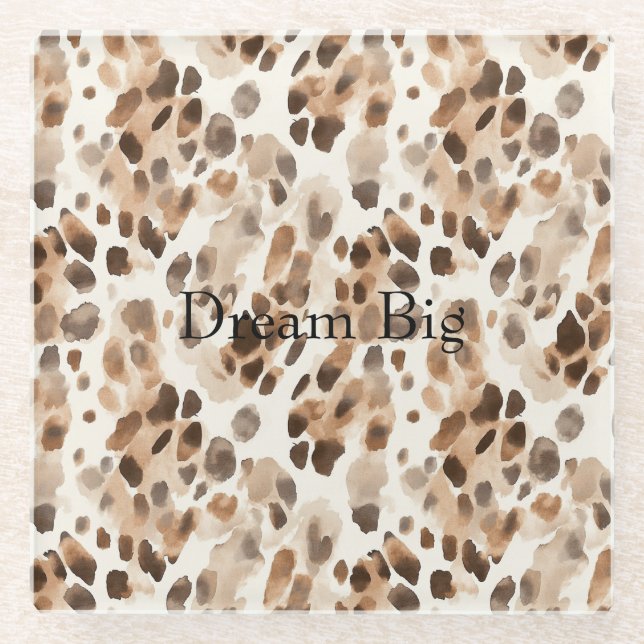 Chic Cream Brown Leopard Animal Print Glass Coaster (Front)