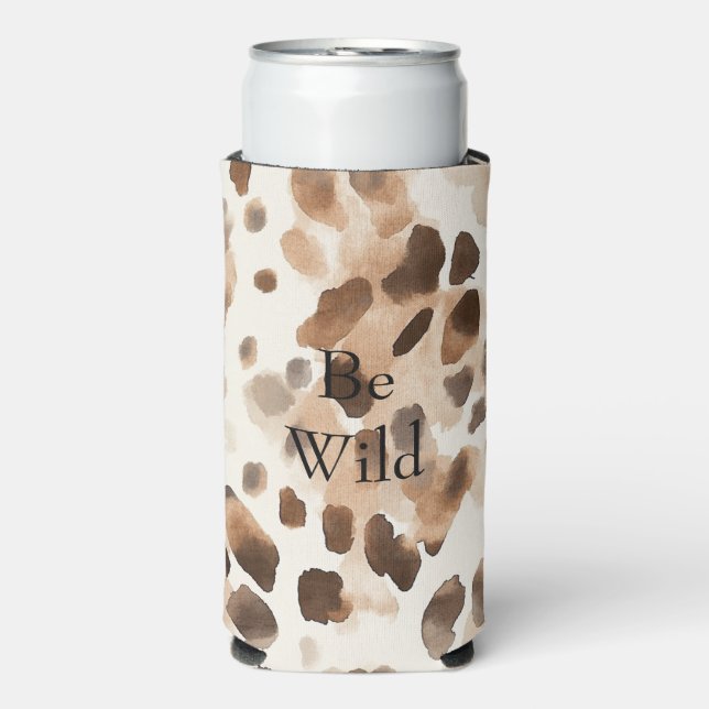 Chic Cream Brown Leopard Animal Print Seltzer Can Cooler (Seltzer Front)