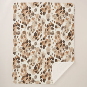 Chic Cream Brown Leopard Animal Print Sherpa Blanket