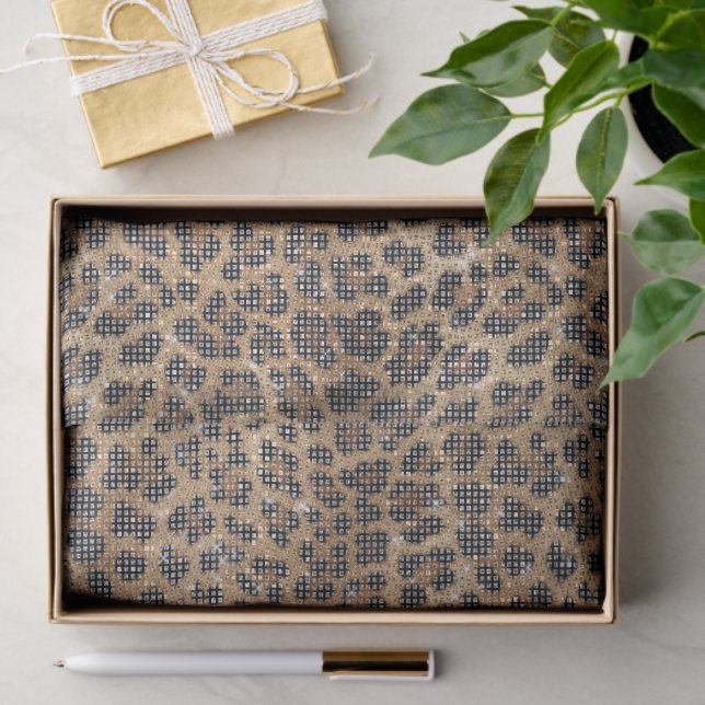 Chic Cream Brown Leopard Animal Print Sparkle Tissue Paper (Gift)