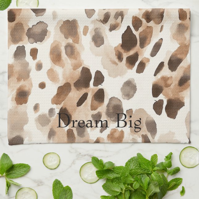 Chic Cream Brown Leopard Animal Print Tea Towel (Folded)