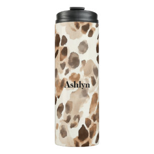 Chic Cream Brown Leopard Animal Print Thermal Tumbler