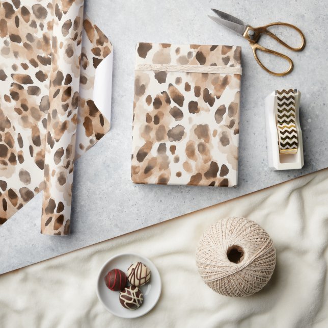 Chic Cream Brown Leopard Animal Print Wrapping Paper (Crafts)