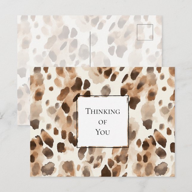 Chic Cream Brown Leopard Print Thinking of you Postcard (Front/Back)