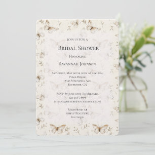 Chic Cream Butterflies Birthday Bridal Shower Invitation