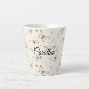 Chic Cream Butterflies Birthday Latte Mug