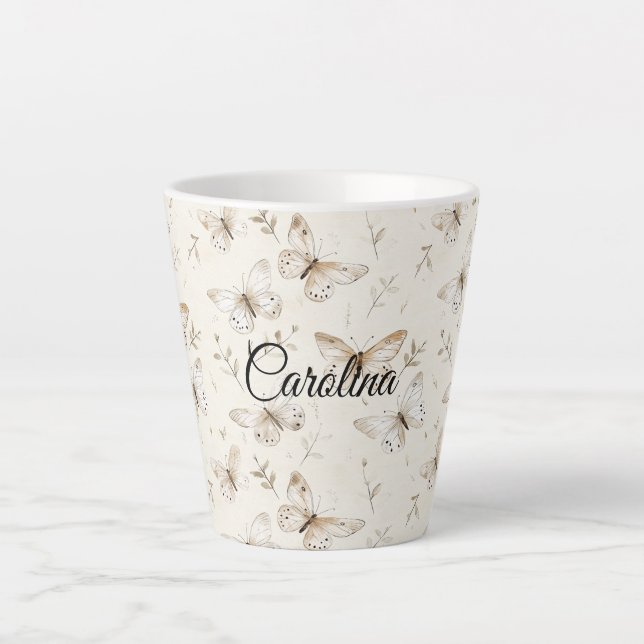 Chic Cream Butterflies Birthday Latte Mug (Front)