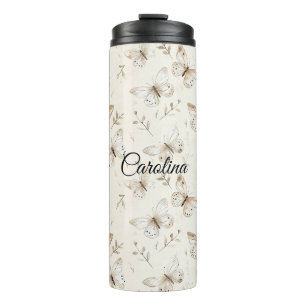 Chic Cream Butterflies Birthday Thermal Tumbler