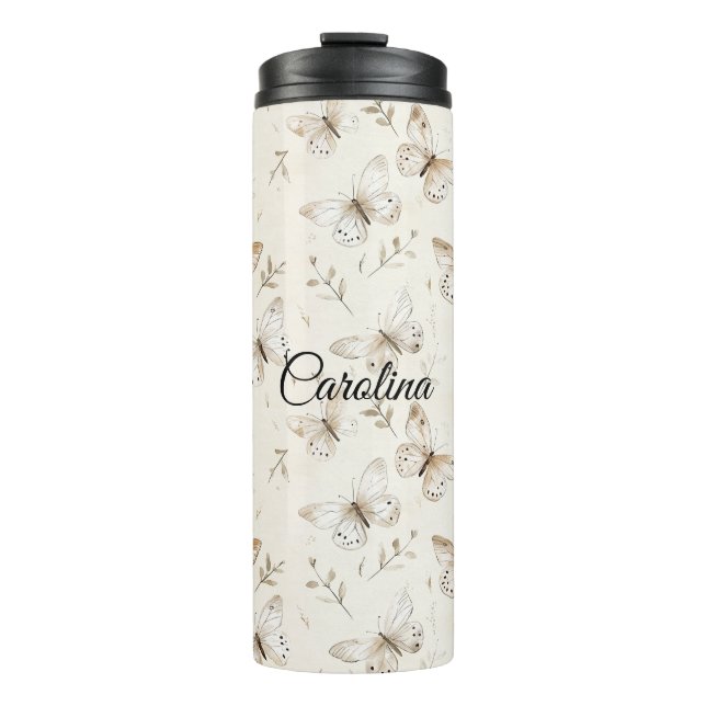 Chic Cream Butterflies Birthday Thermal Tumbler (Front)