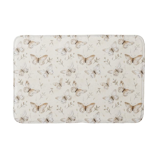 Chic Cream Butterflies Bridal Shower Bath Mat (Front)