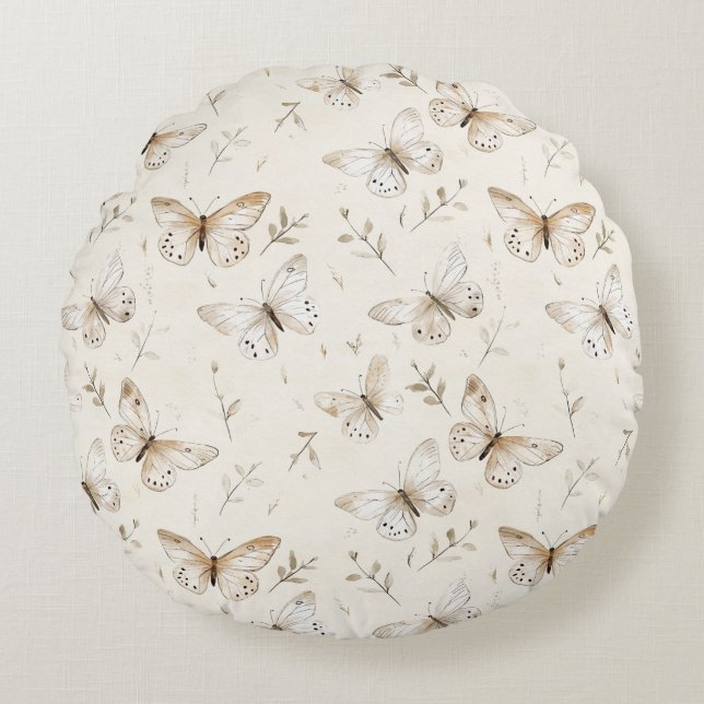 Chic Cream Butterflies   Round Cushion (Front)