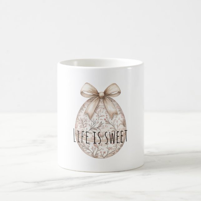 Chic Cream Easter Egg Bow Coffee Mug (Center)
