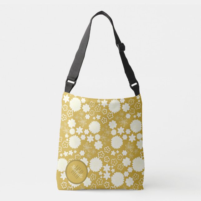 CHIC CREAM FLOWER GOLD PRETTY FLORAL MONOGRAM  CROSSBODY BAG (Front)