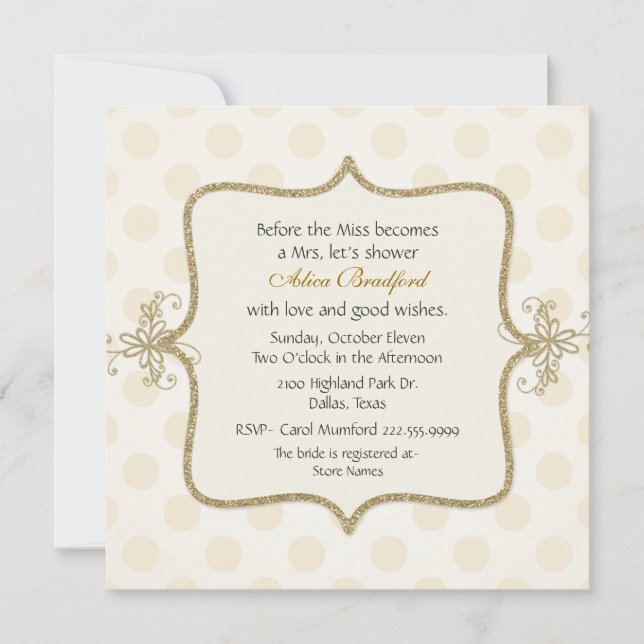 Chic Cream & Gold Bridal Shower Invitation (Front)