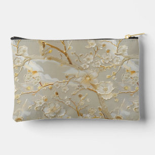 Chic cream gold floral pattern accessory pouch
