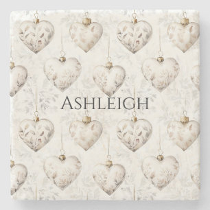 Chic Cream Grey Hearts Ornaments Stone Coaster