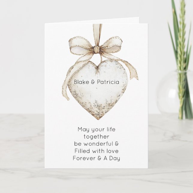 Chic Cream Grey Hearts Ornaments Wedding Card (Front)