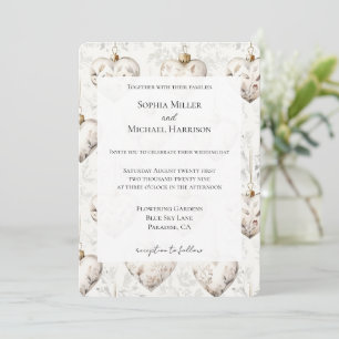 Chic Cream Grey Hearts Ornaments Wedding Invitation