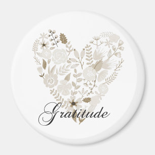Chic Cream Inspirational Gratitude Floral Heart Magnet