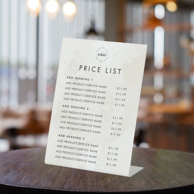 Chic Cream Marble Add Logo Price List Beauty Salon Pedestal Sign (Creator Uploaded)