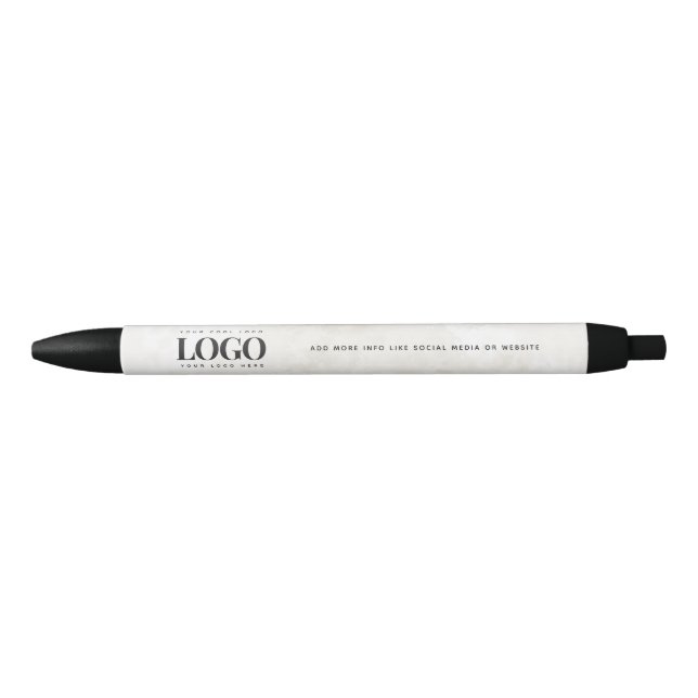 Chic Cream Marble Company Logo Business Custom Black Ink Pen (Front)
