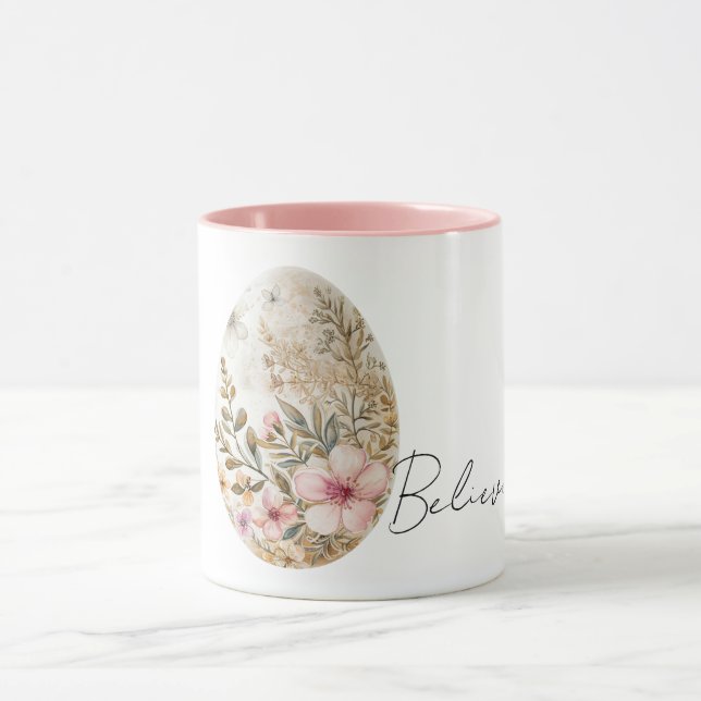 Chic Cream Pink Spring Flowers Easter Egg  Mug (Center)