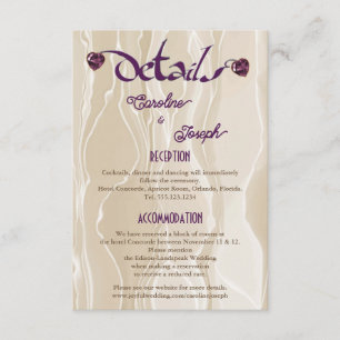 Chic Cream Silk & Violet Heart Gems Wedding Detail Enclosure Card