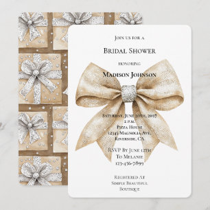 Chic Cream Silver Glam Bow Bridal Shower Invitation
