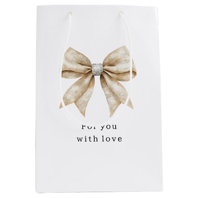 Chic Cream Silver Glam Bow Bridal Shower Medium Gift Bag (Front)