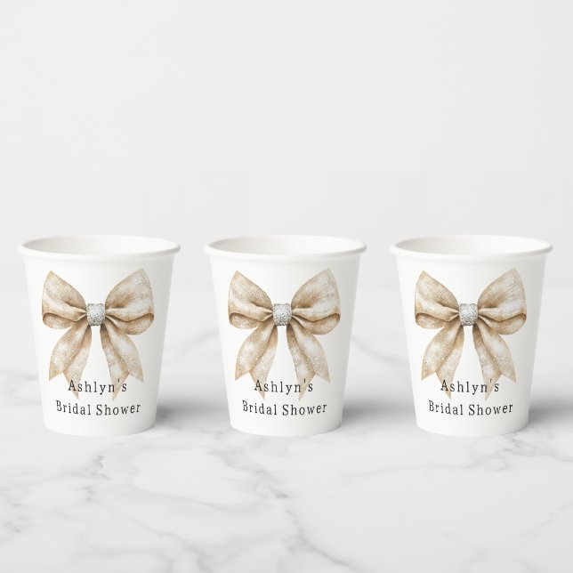 Chic Cream Silver Glam Bow Bridal Shower Paper Cups (Multi)