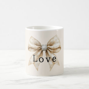 Chic Cream Silver Glam Bow Love Coffee Mug