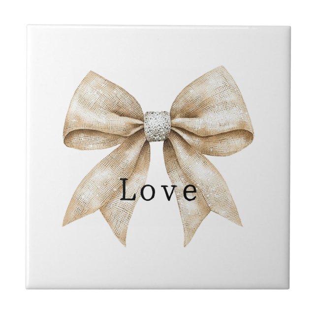 Chic Cream Silver Glam Bow Love Tile (Front)