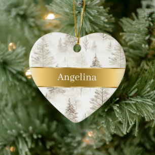 Chic Cream Trees Gold Ribbon Christmas Ceramic Tree Decoration
