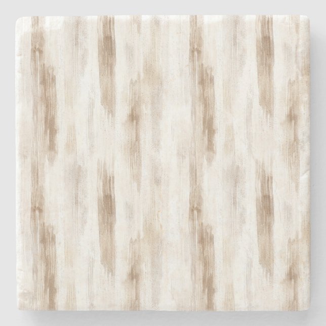 Chic Cream White Brown Stripes Birthday Stone Coaster (Front)