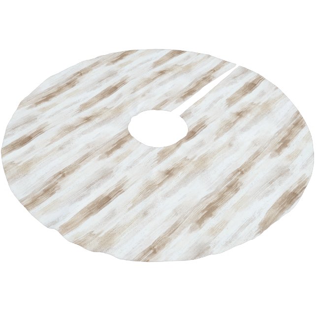 Chic Cream White Brown Stripes  Brushed Polyester Tree Skirt (Angled)
