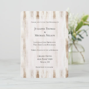 Chic Cream White Brown Stripes Wedding Invitation