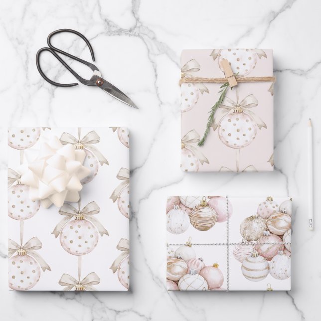 Chic Cream White Dots Bow Ornament Christmas Wrapping Paper Sheet (Front)