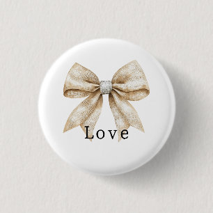 Chic Cream White Silver Glam Bow Love 3 Cm Round Badge