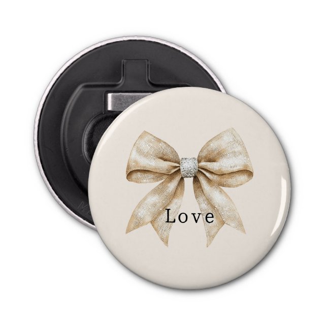 Chic Cream White Silver Glam Bow Love Bottle Opener (Front)
