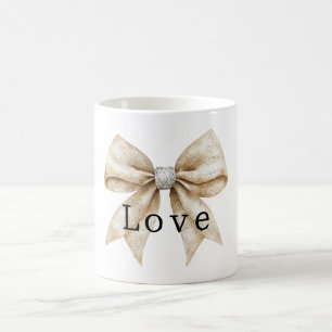 Chic Cream White Silver Glam Bow Love Coffee Mug