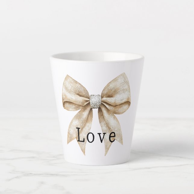 Chic Cream White Silver Glam Bow Love Latte Mug (Front)