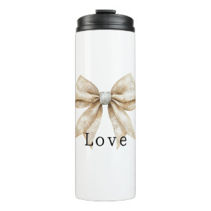 Chic Cream White Silver Glam Bow Love Thermal Tumbler