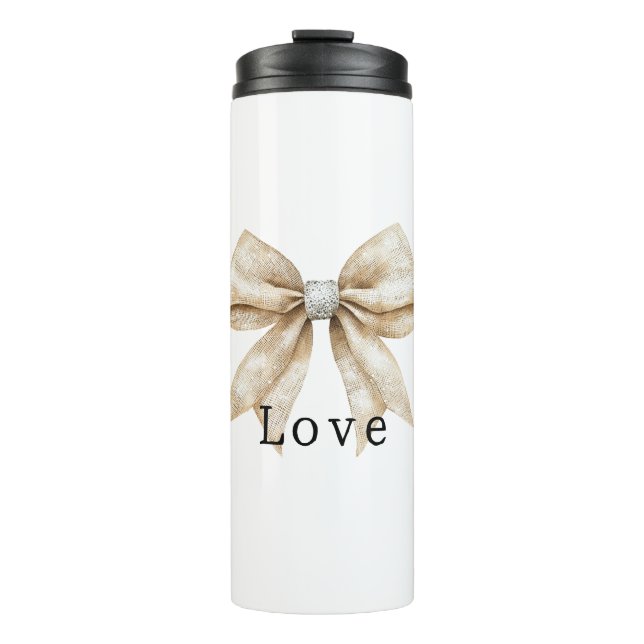 Chic Cream White Silver Glam Bow Love Thermal Tumbler (Front)