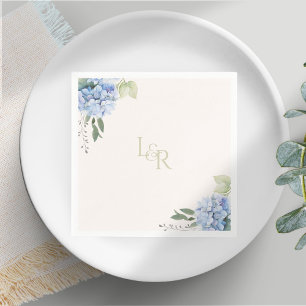 Chic Creamy Blush & Blue Hydrangea Wedding Napkin