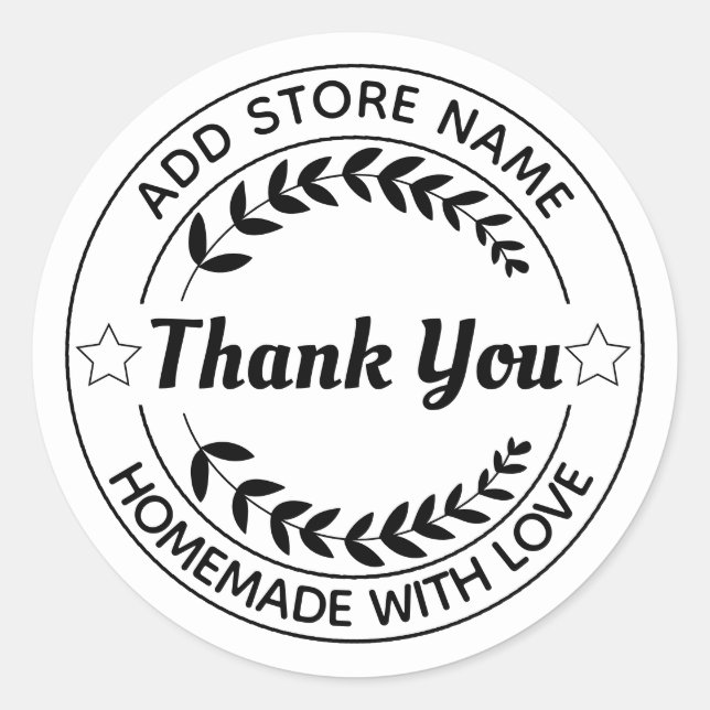 Chic Create Your Own Homemade With Love Thank you Classic Round Sticker (Front)