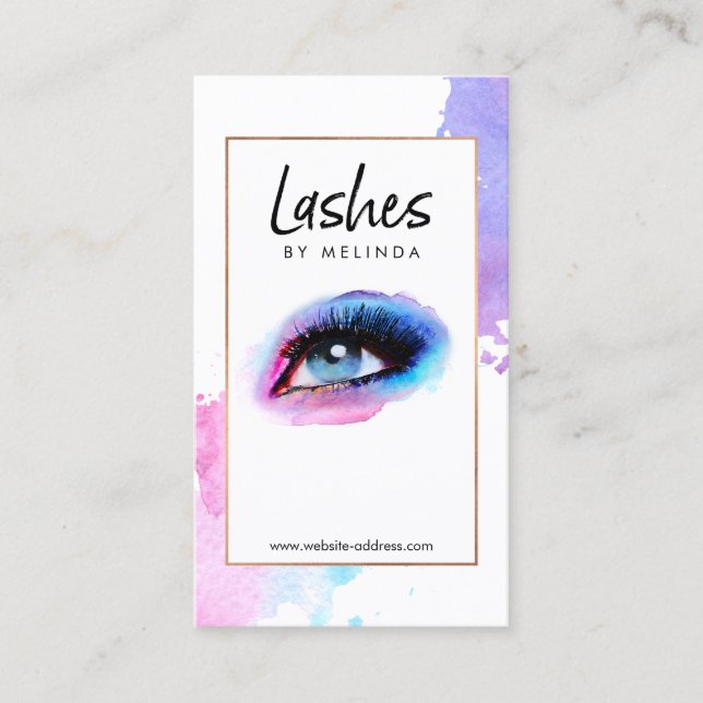 Chic Creative Watercolor Eyelash Extension Salon Business Card (Front)