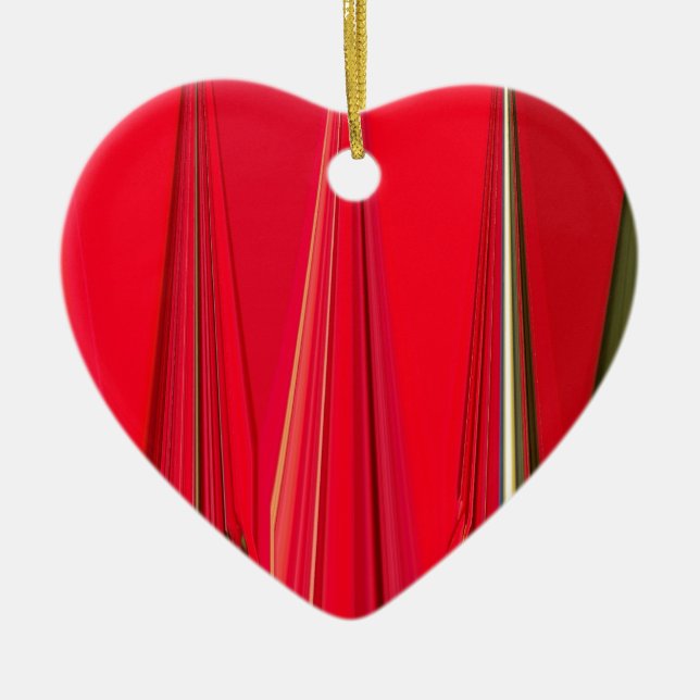 Chic Crimson Petal Symphony: Red Abstract Design O Ceramic Tree Decoration (Front)